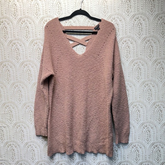 torrid Sweaters - Torrid Sweater Womens 2 Pink Lattice Back V-Neck Tunic Shaker Knit Cotton Blend